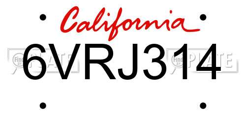 6VRJ314 California License Plate