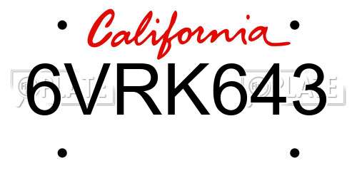 6VRK643 California License Plate