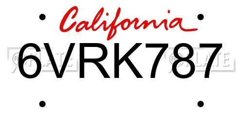 6VRK787 California License Plate