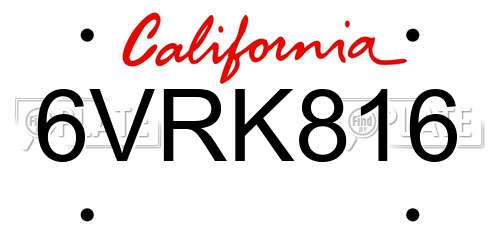 6VRK816 California License Plate