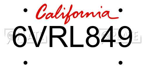 6VRL849 California License Plate