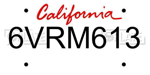 6VRM613 California License Plate