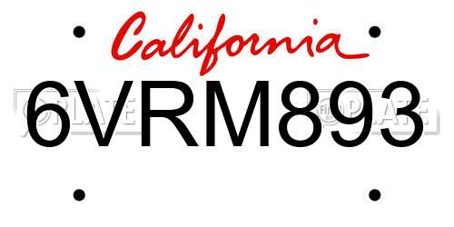 6VRM893 California License Plate