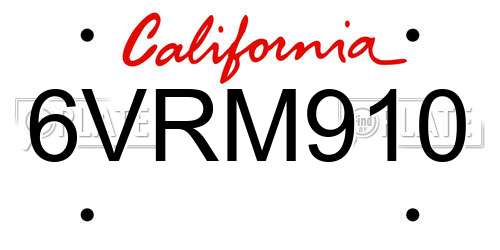 6VRM910 California License Plate