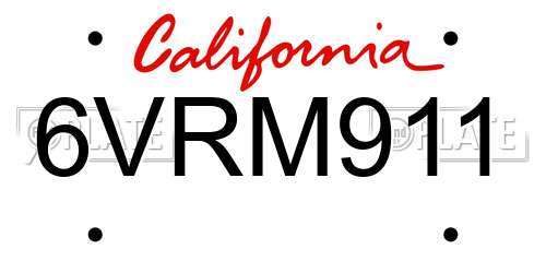 6VRM911 California License Plate