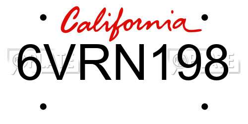 6VRN198 California License Plate