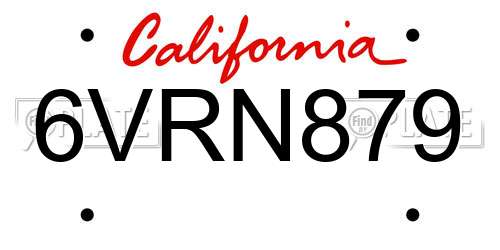 6VRN879 California License Plate