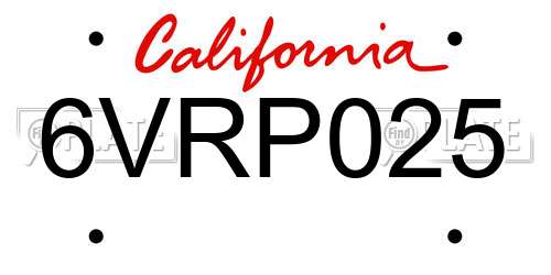 6VRP025 California License Plate