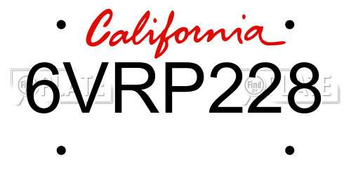 6VRP228 California License Plate