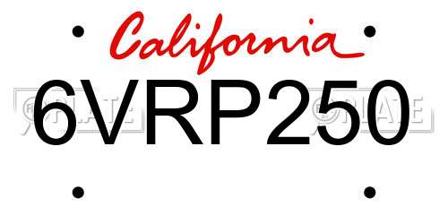 6VRP250 California License Plate