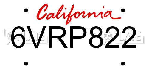6VRP822 California License Plate