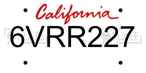 6VRR227 California License Plate