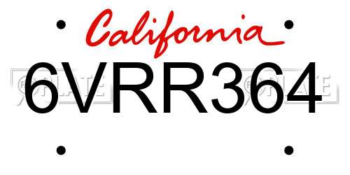 6VRR364 California License Plate