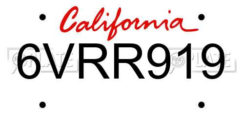 6VRR919 California License Plate