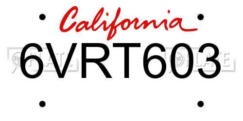 6VRT603 California License Plate