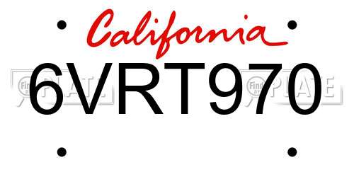 6VRT970 California License Plate