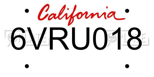 6VRU018 California License Plate