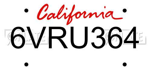 6VRU364 California License Plate