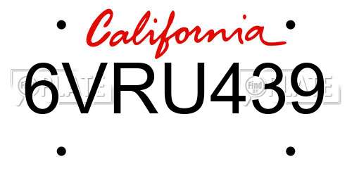 6VRU439 California License Plate