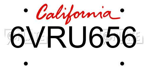 6VRU656 California License Plate