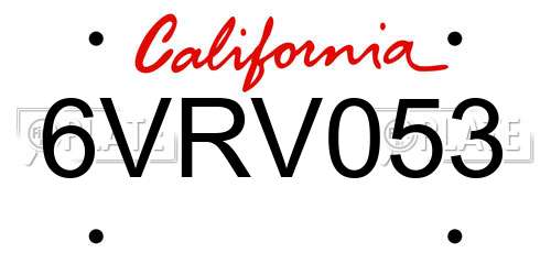 6VRV053 California License Plate