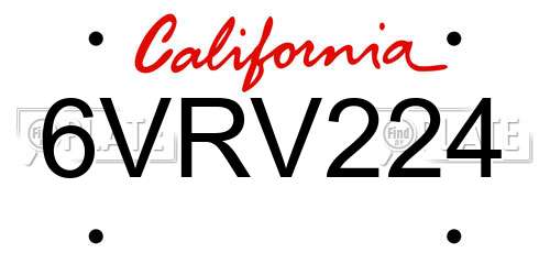 6VRV224 California License Plate