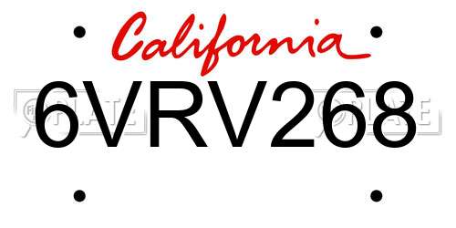 6VRV268 California License Plate
