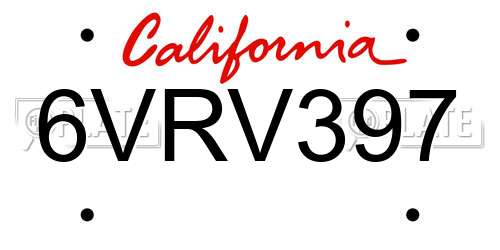 6VRV397 California License Plate