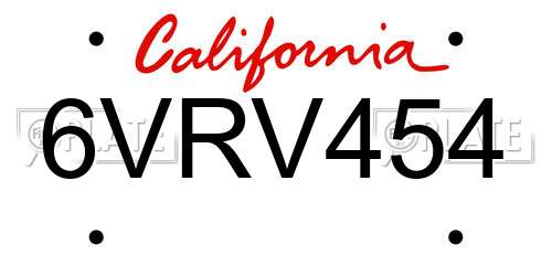 6VRV454 California License Plate