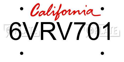 6VRV701 California License Plate