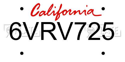 6VRV725 California License Plate