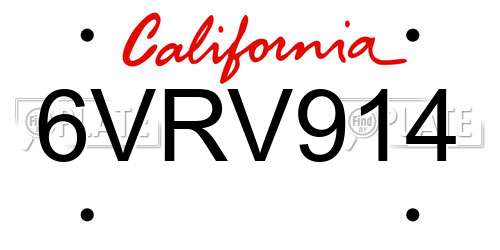 6VRV914 California License Plate