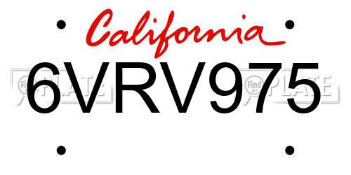 6VRV975 California License Plate