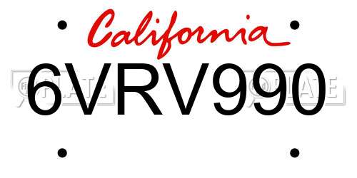 6VRV990 California License Plate