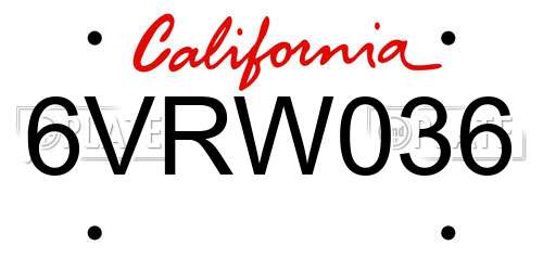 6VRW036 California License Plate