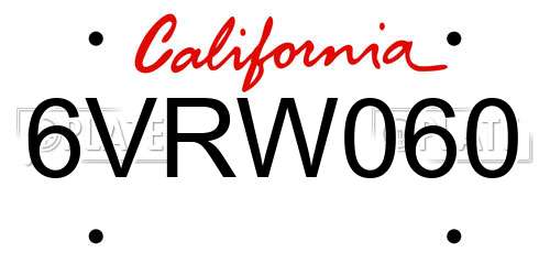 6VRW060 California License Plate