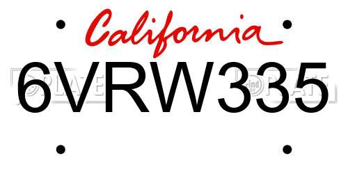 6VRW335 California License Plate
