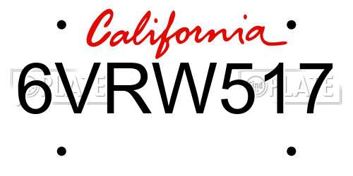 6VRW517 California License Plate