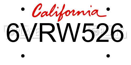 6VRW526 California License Plate