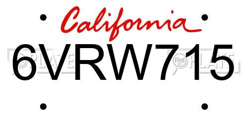 6VRW715 California License Plate