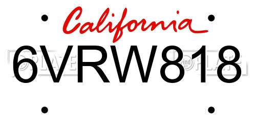 6VRW818 California License Plate