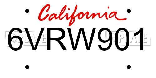 6VRW901 California License Plate