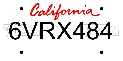 6VRX484 California License Plate