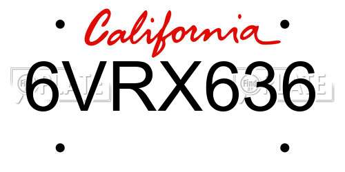 6VRX636 California License Plate