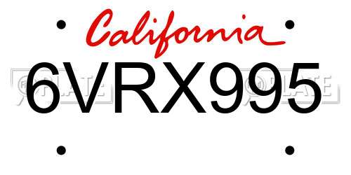 6VRX995 California License Plate