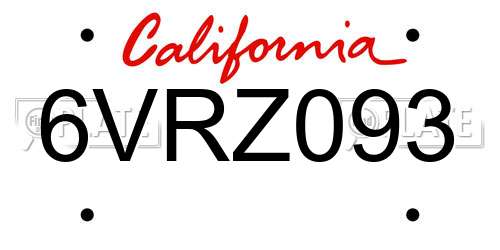 6VRZ093 California License Plate