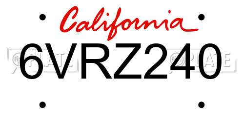 6VRZ240 California License Plate