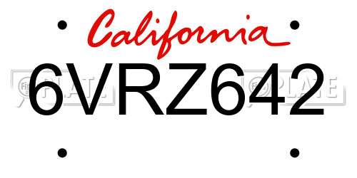 6VRZ642 California License Plate