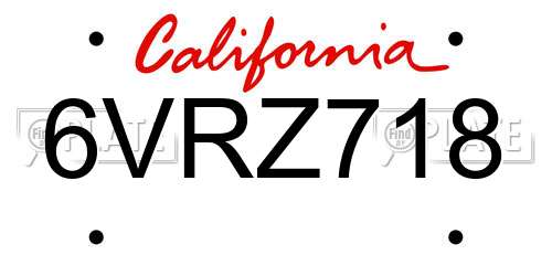 6VRZ718 California License Plate