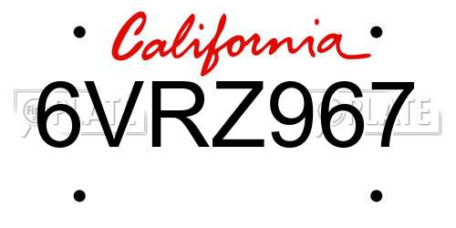 6VRZ967 California License Plate